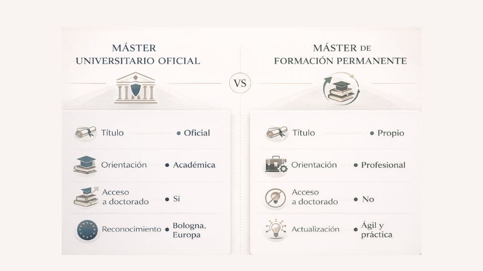 Qué es un Máster de Formación Permanente y en qué se diferencia de un máster oficial 2 Diferencias entre Máster Universitario oficial y Máster de Formación Permanente